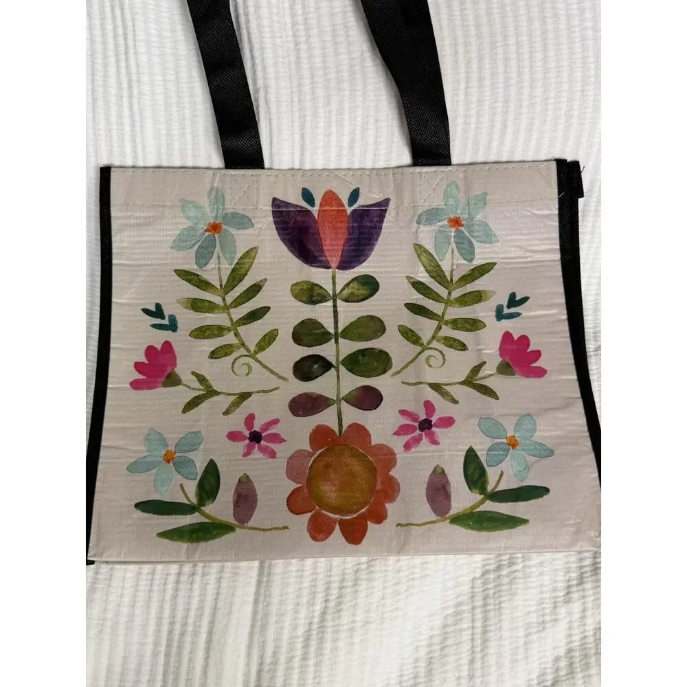 NW/OT Natural Life Reusable Tote Grocery Floral Medium Happy Bag Boho Hippy
